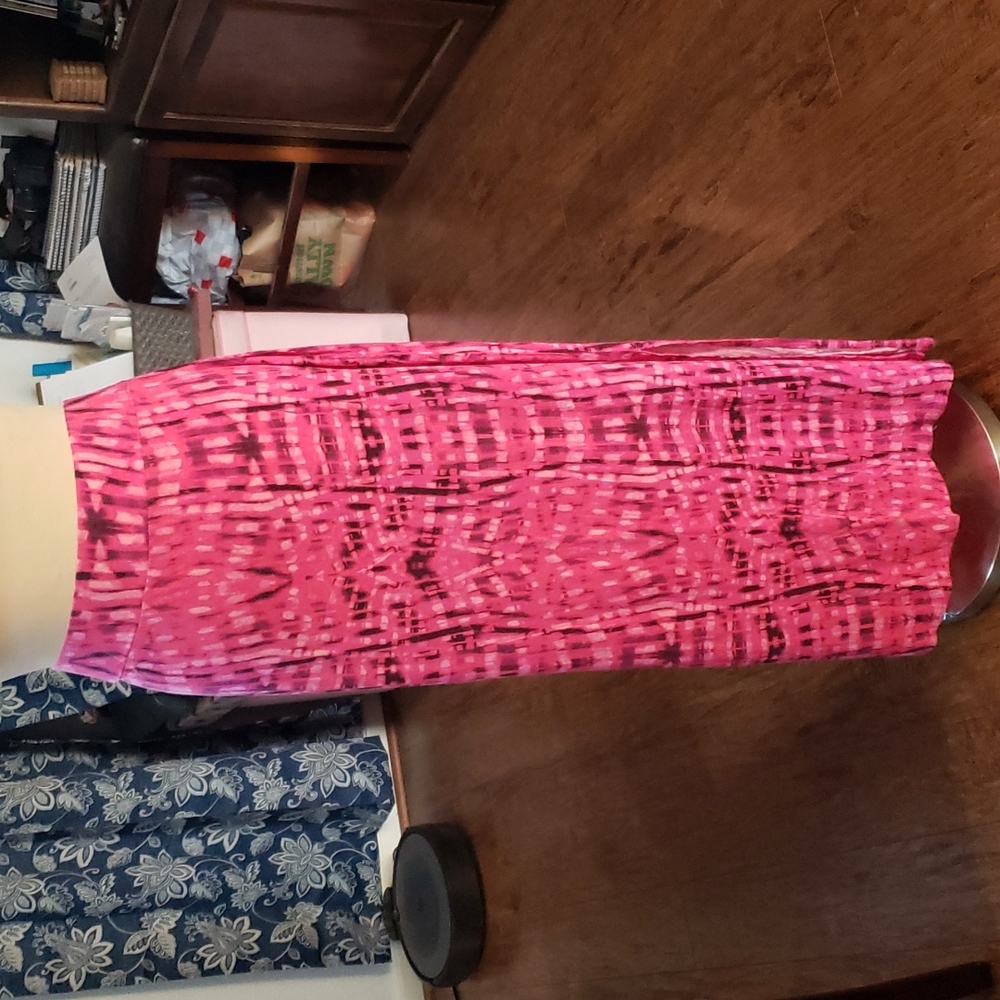 Ana maxi skirt pink with shades of navy blue to purple.  Slits on both sides